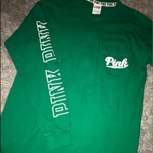 pink green long sleeve shirt